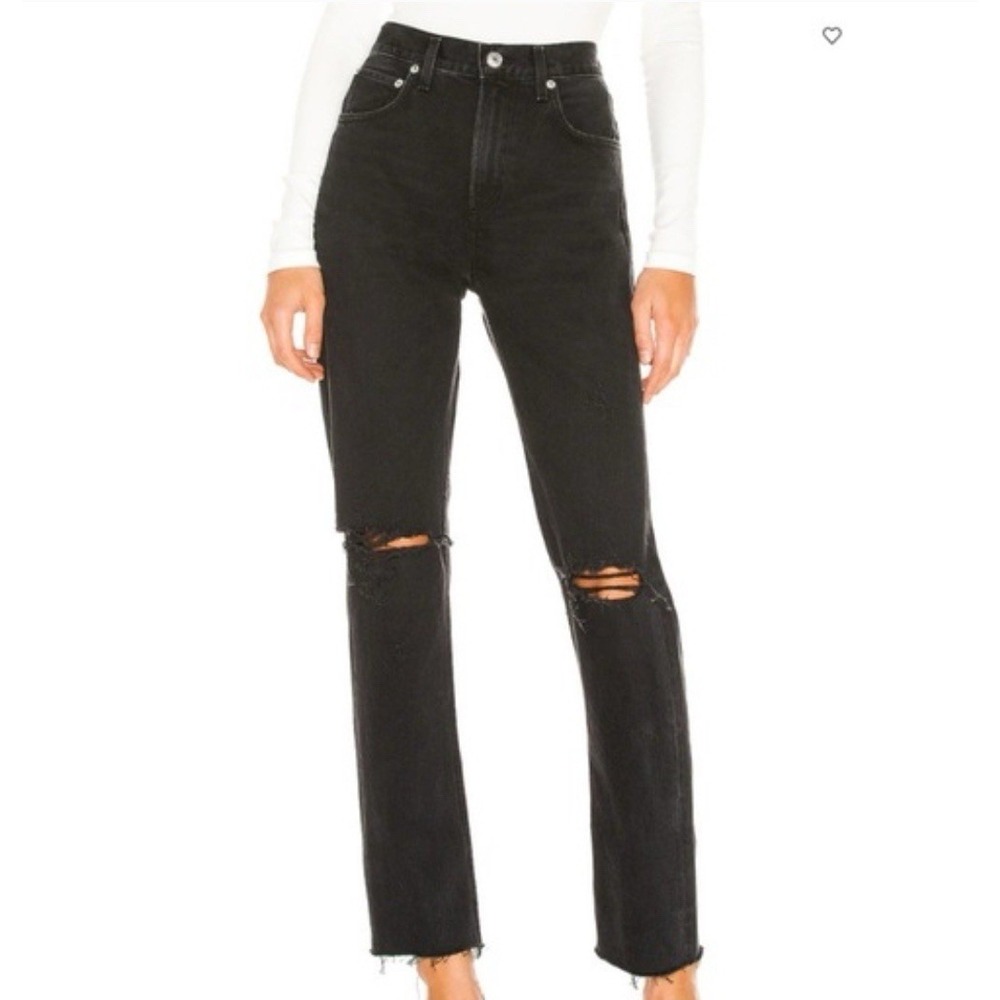 AGOLDE Cherie High Rise Straight Jean Black Rigid Denim Ribcage Waist 100 Cotton